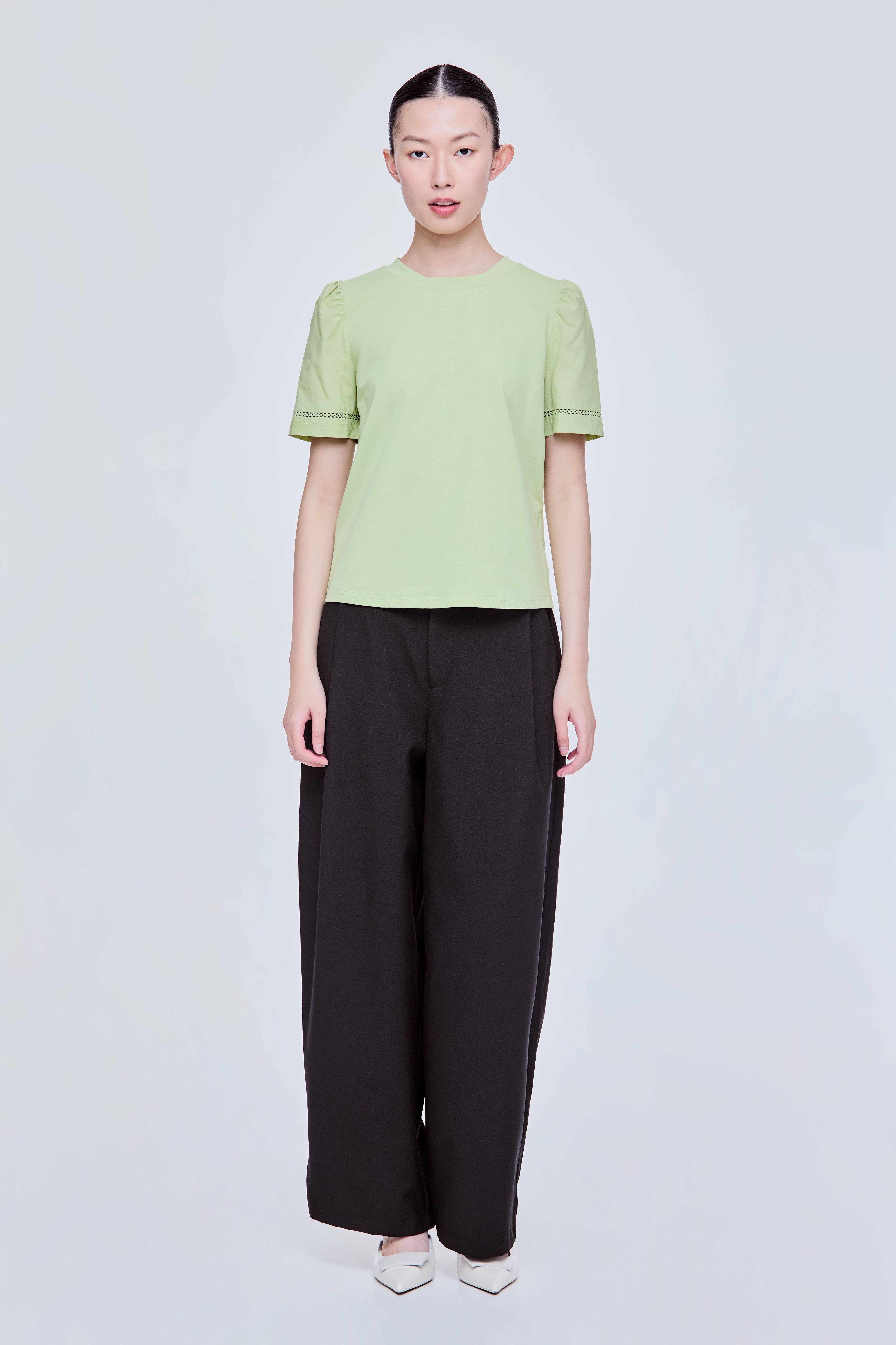 Contrast Puffy Sleeves Top