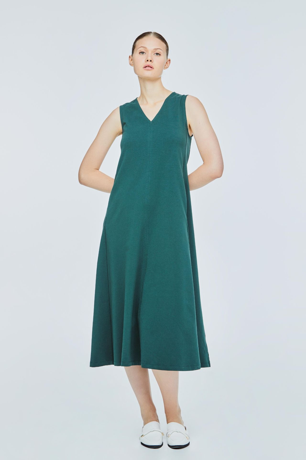 Sleeveless V-Neck Midi Dress