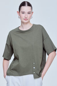 Contrast Fabric Buttoned Top