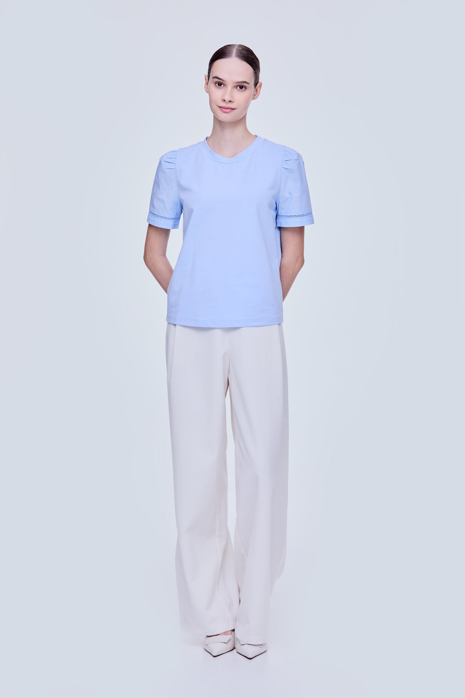 Contrast Puffy Sleeves Top