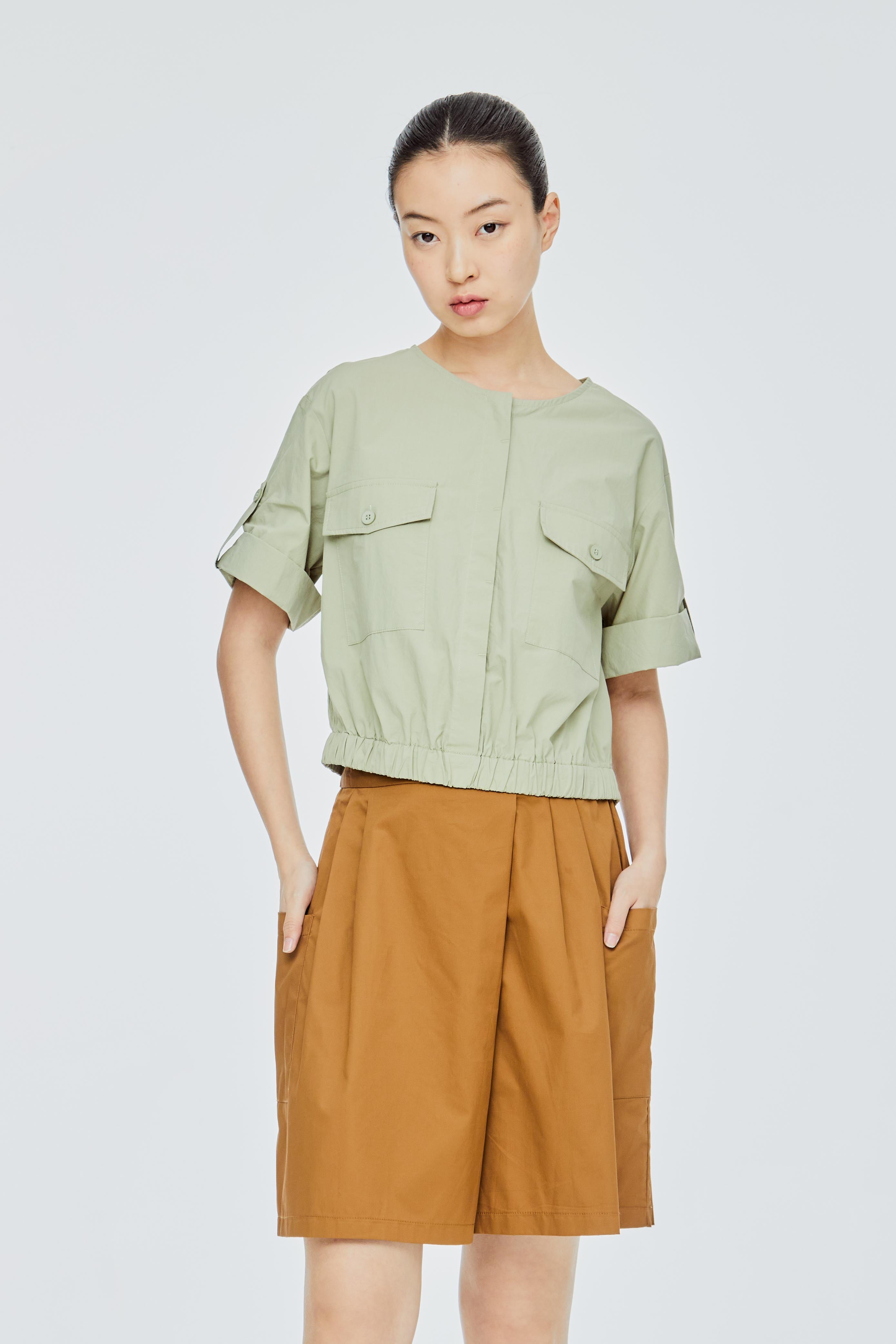 Patch Pocket Cropped Blouse