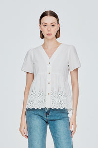 Cotton Eyelet Peplum Blouse