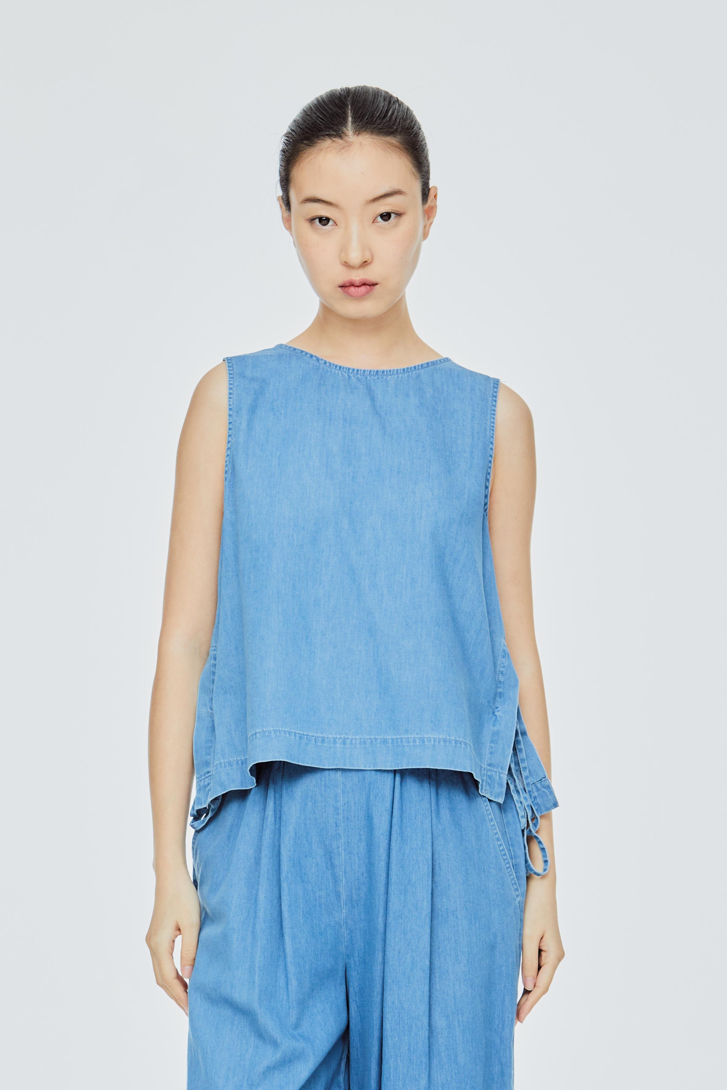 Side Tie Sleeveless Denim Top – iORA Malaysia