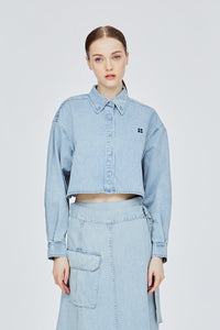 Embroidered Logo Denim Top