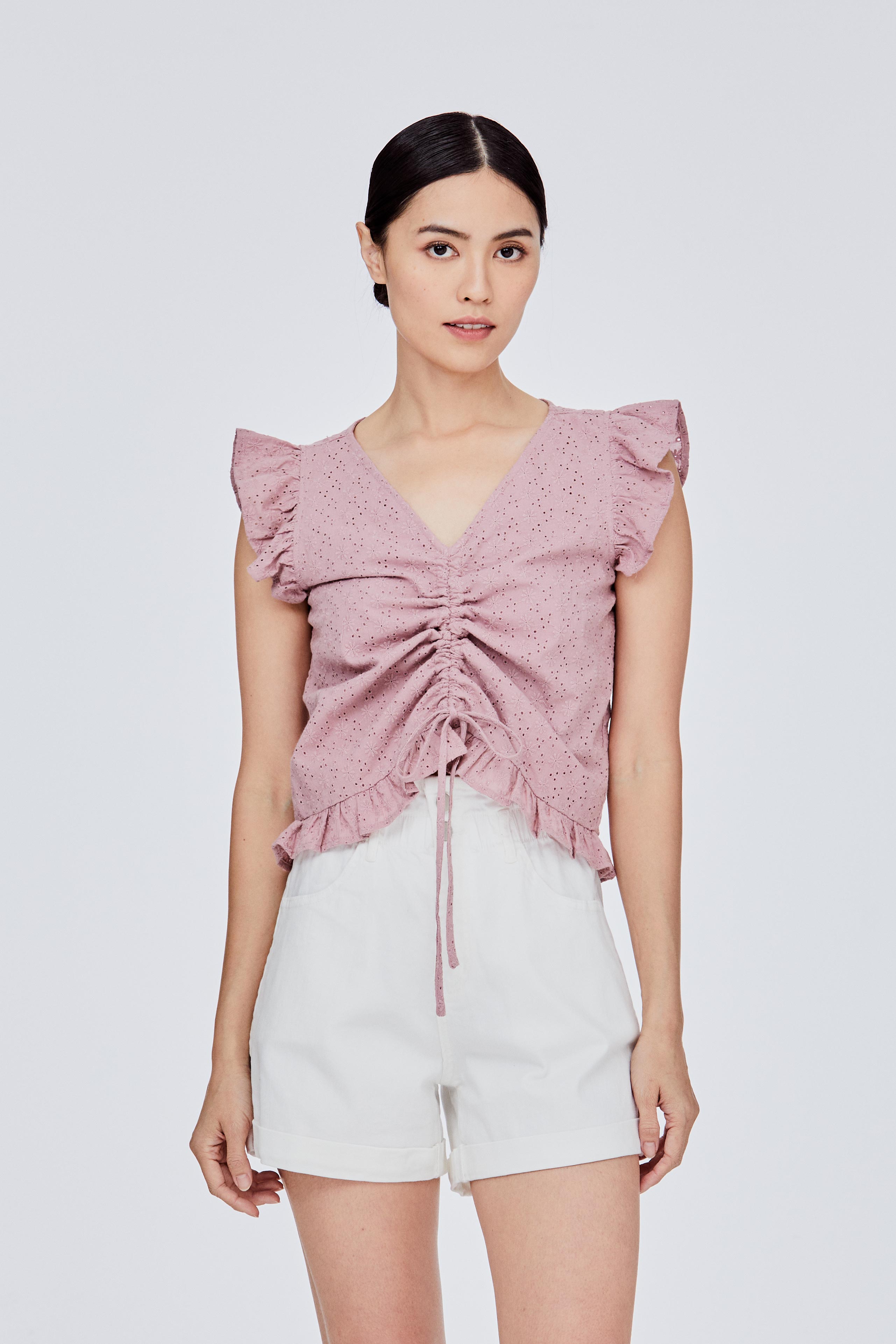 Ruffle Sleeve Ruched Top