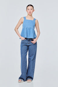 Adjustable Back Ribbon Denim Top