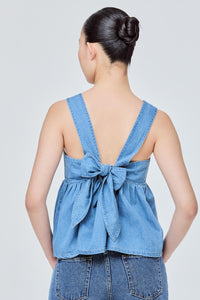 Adjustable Back Ribbon Denim Top