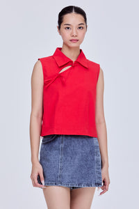 Knot Ribbon Collared Top