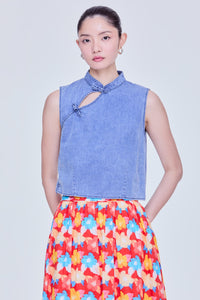 Boxy Cheongsam Denim Top