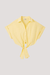 Cropped Collared Self-Tie Blouse