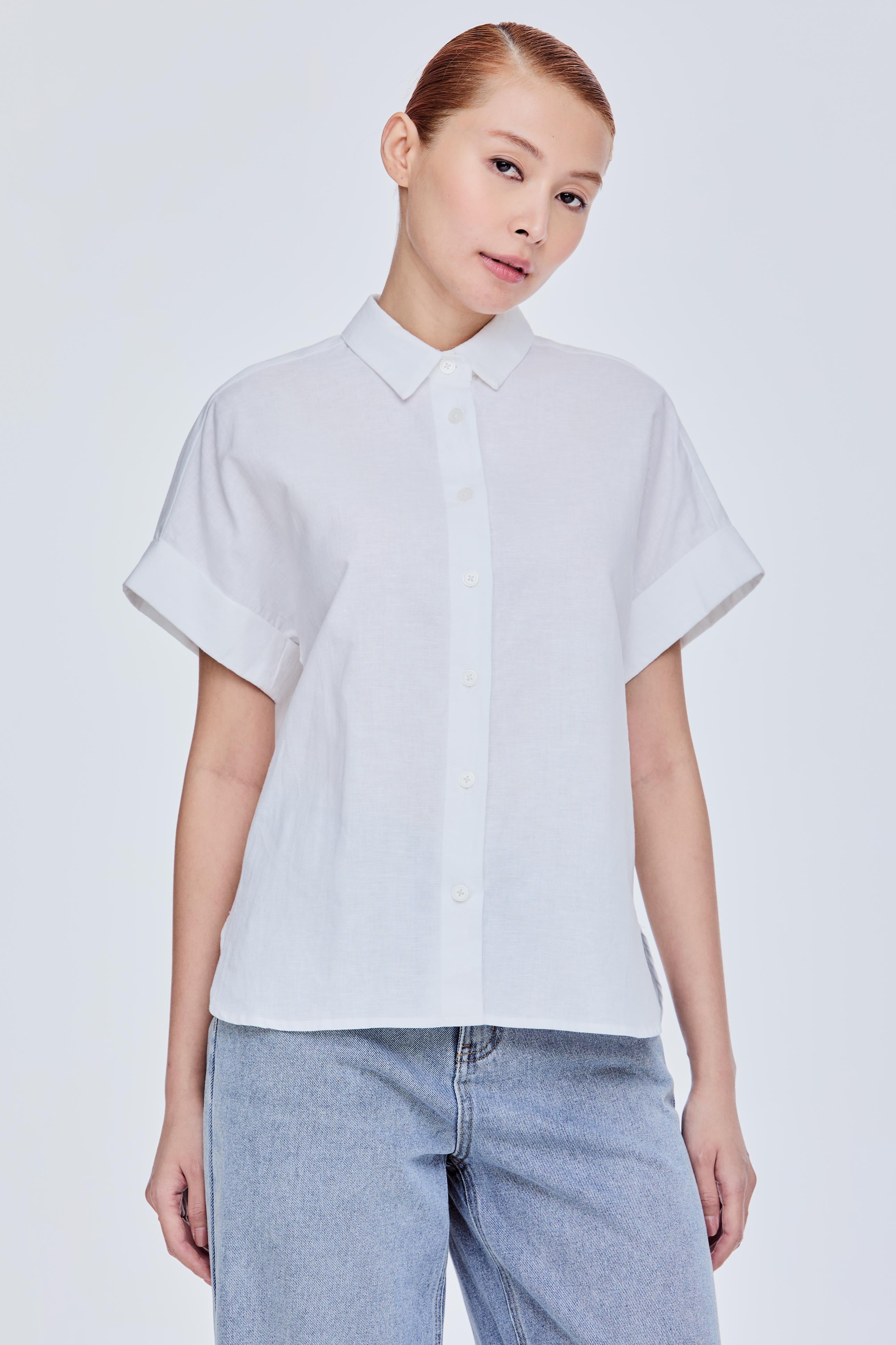 Short Sleeve Button-Down Blouse