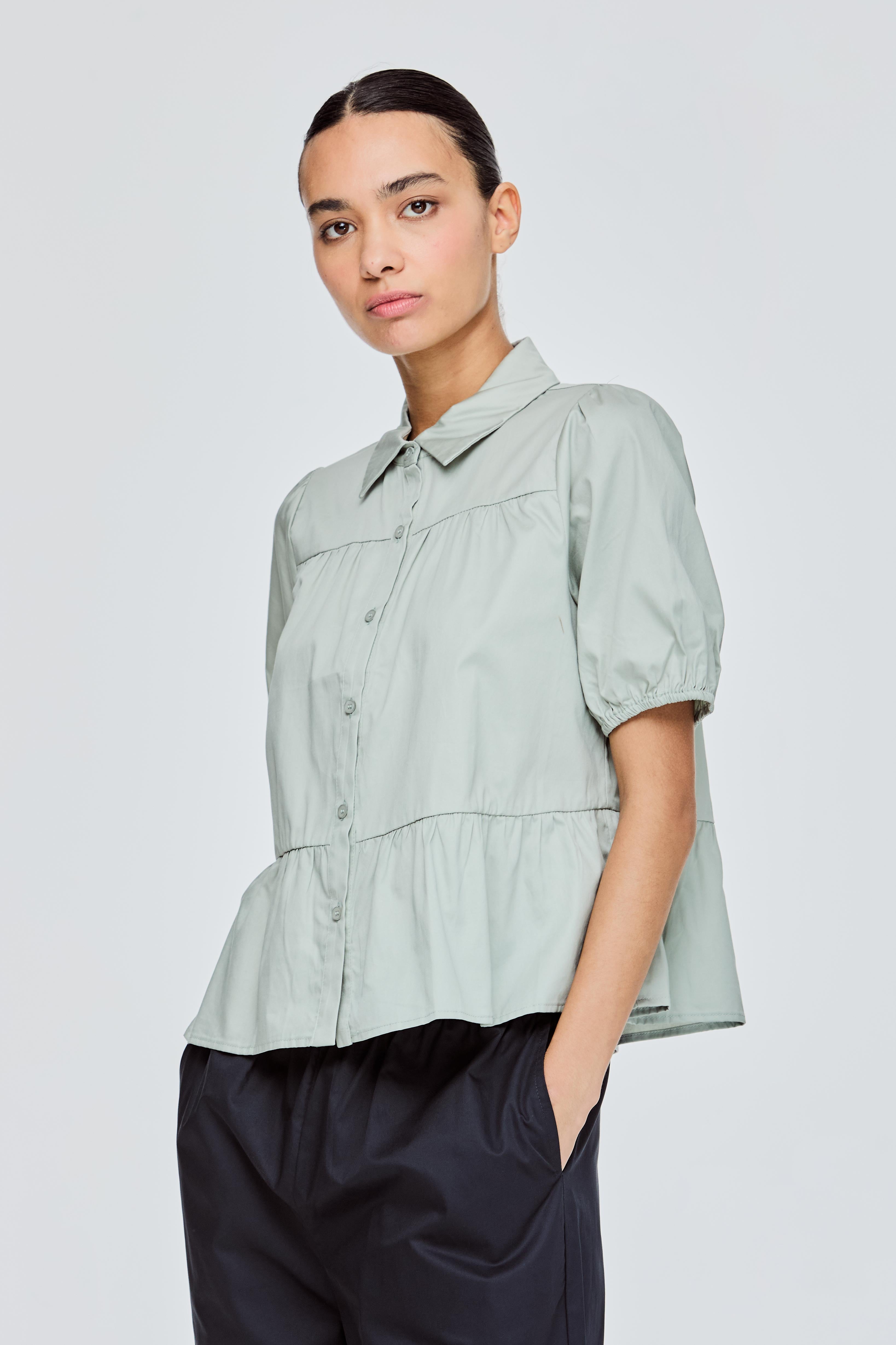 Gathered Tiers Button Up Blouse
