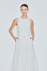 Eyelet Embroidery Midi Tiered Dress