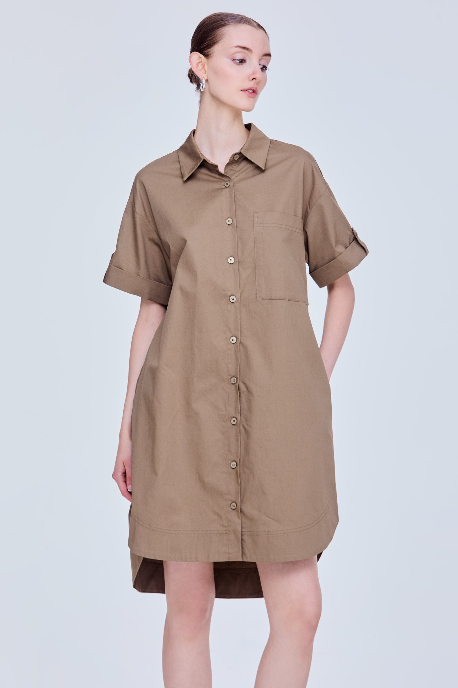 Folded Short Sleeve Shirt Dress