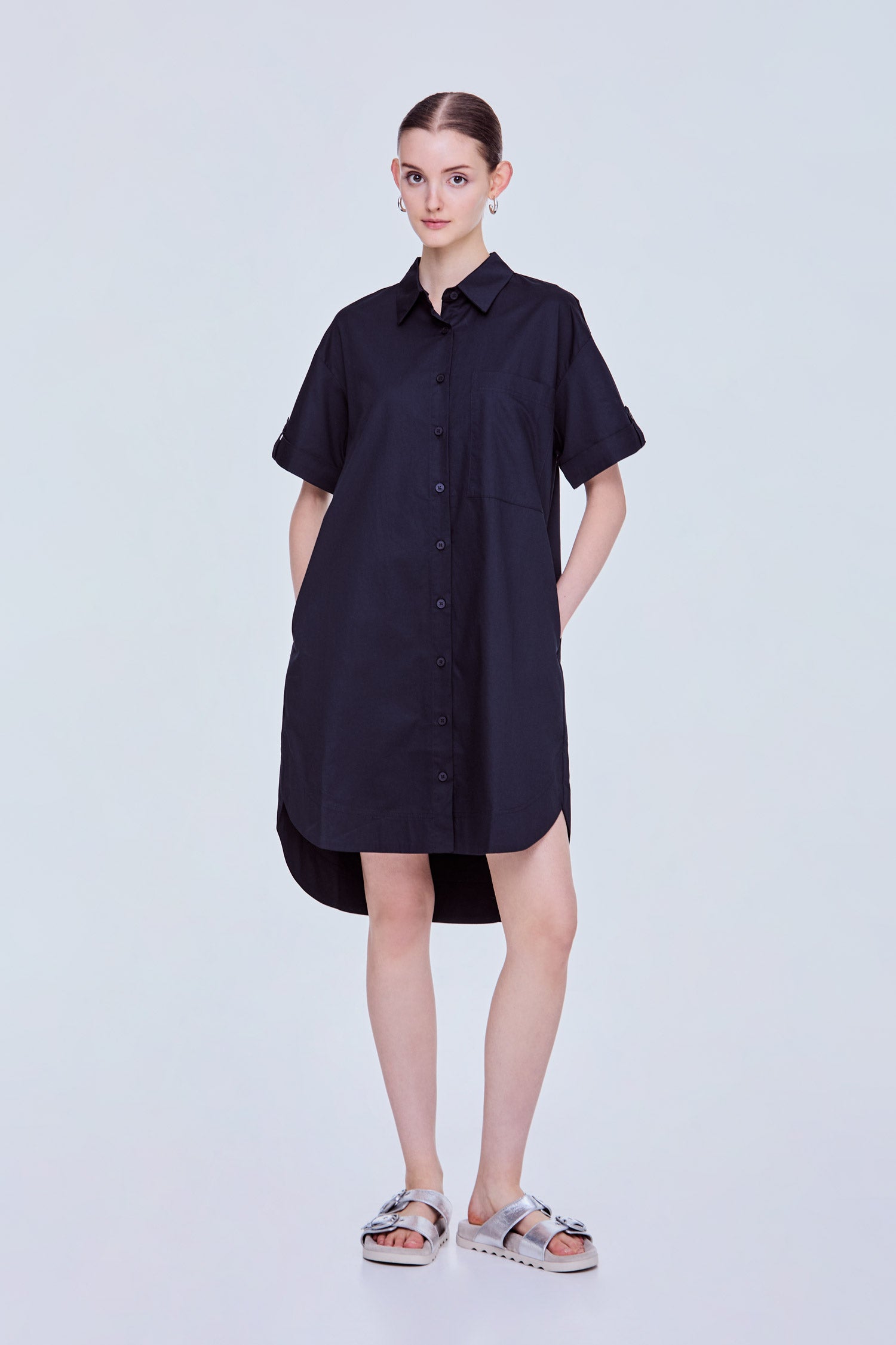 Folded Short Sleeve Shirt Dress