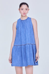 Gathered Peplum Denim Dress
