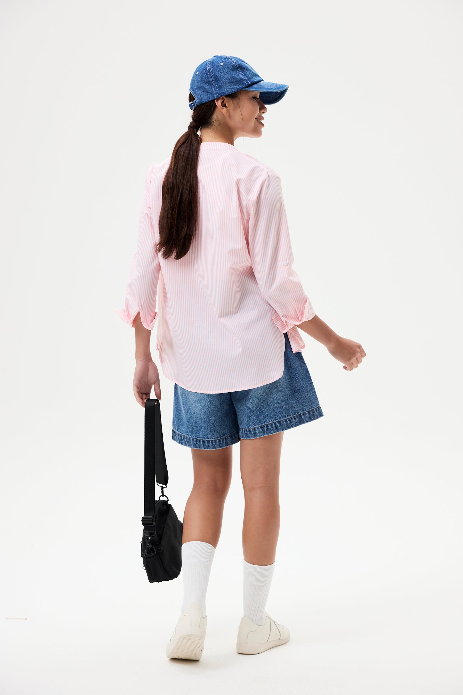 Open-Stand Collar Stripes Shirt
