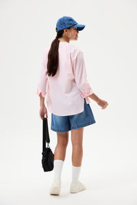 Open-Stand Collar Stripes Shirt