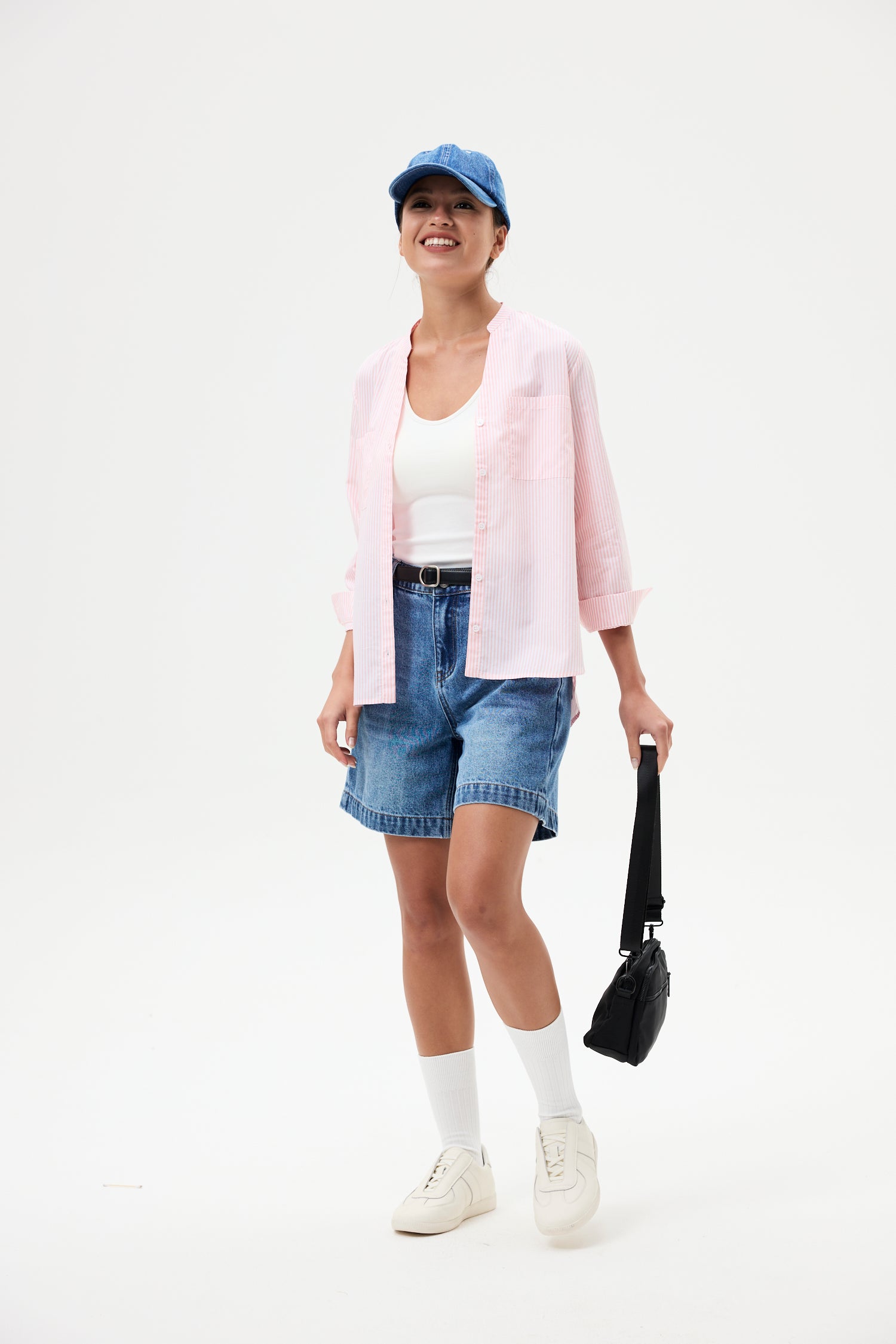 Open-Stand Collar Stripes Shirt