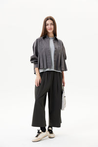 Button-Down Pleated Shirt