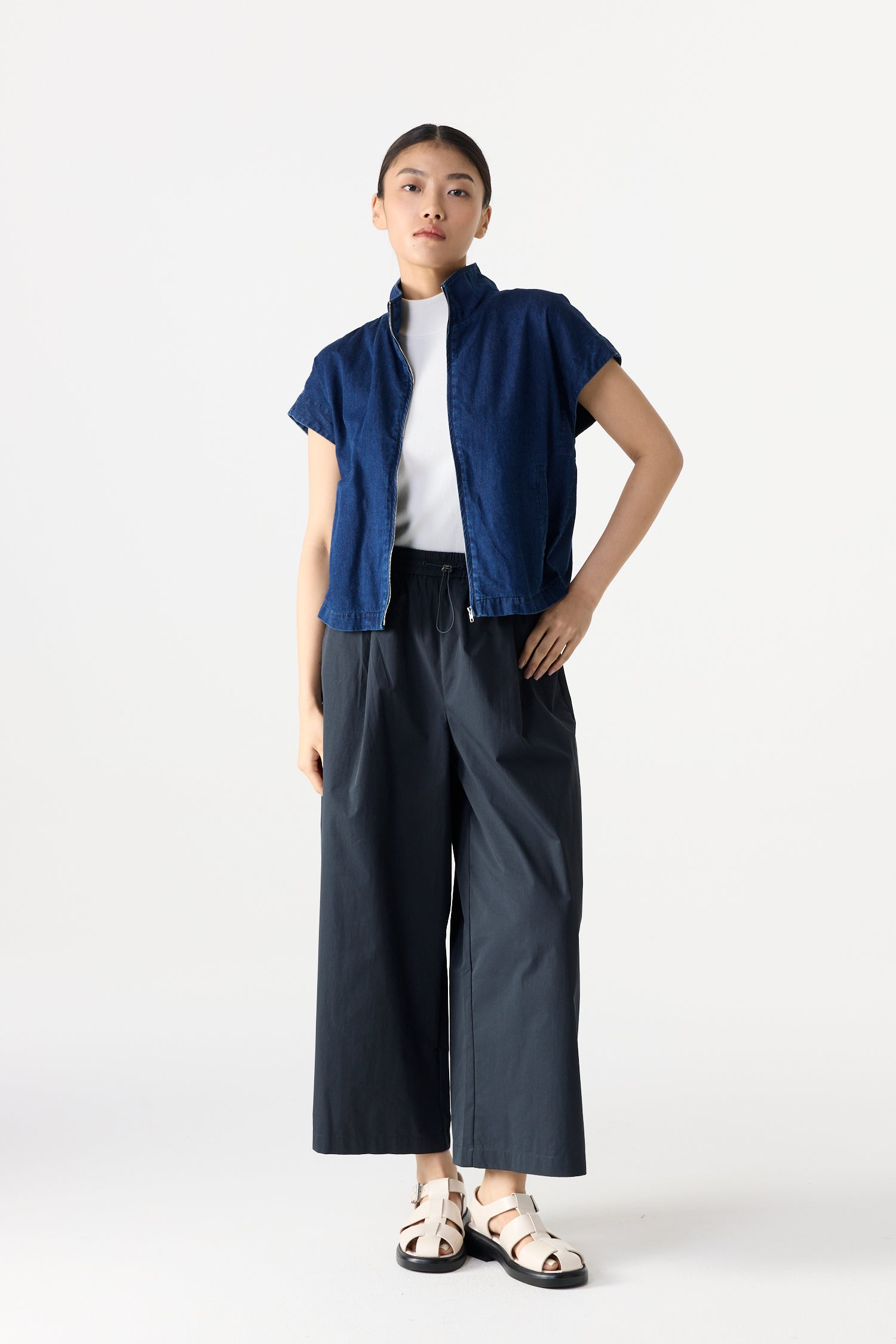 High Collar Denim Magyar Top