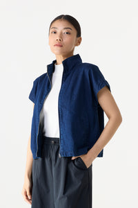High Collar Denim Magyar Top