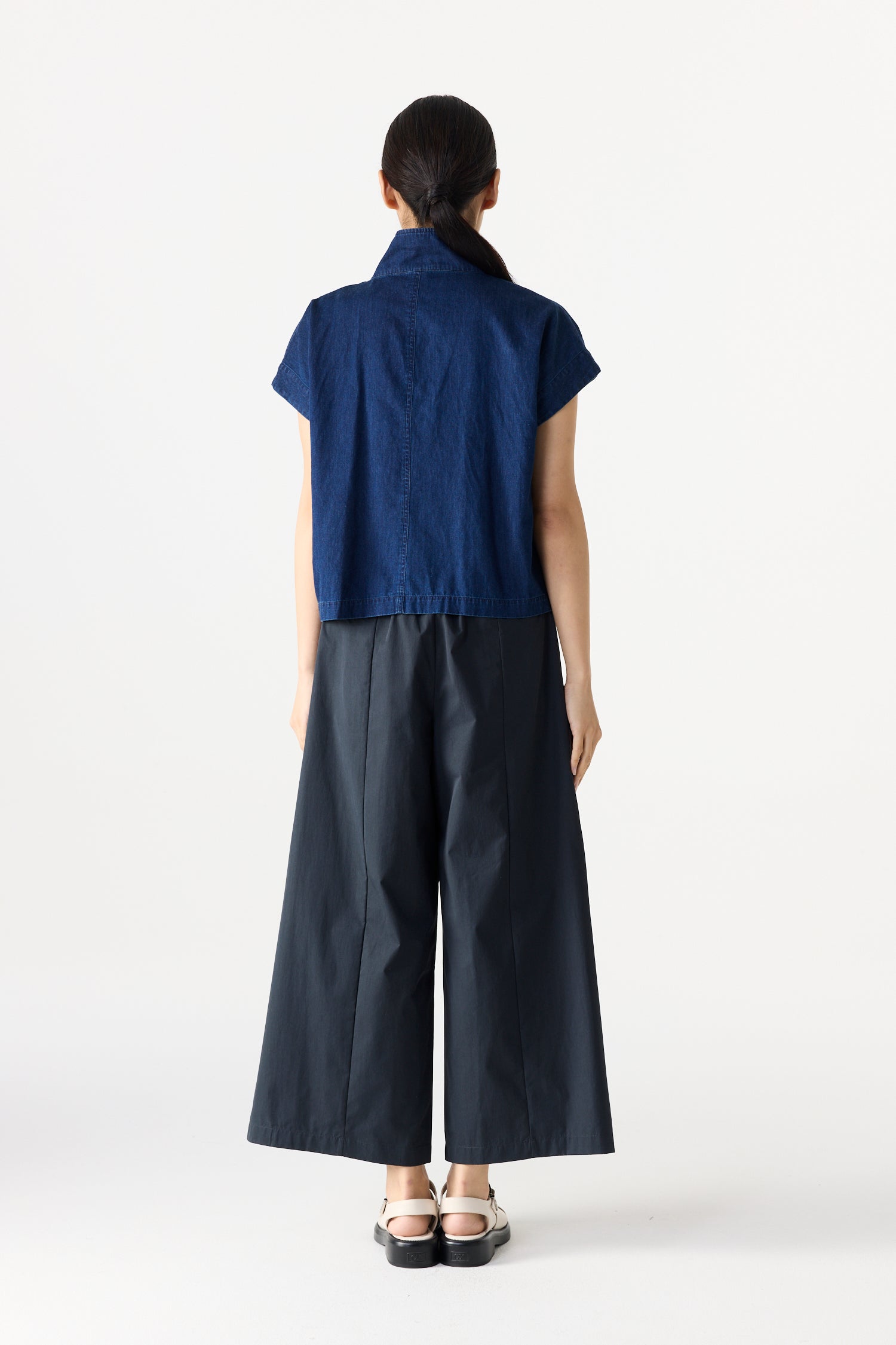 High Collar Denim Magyar Top