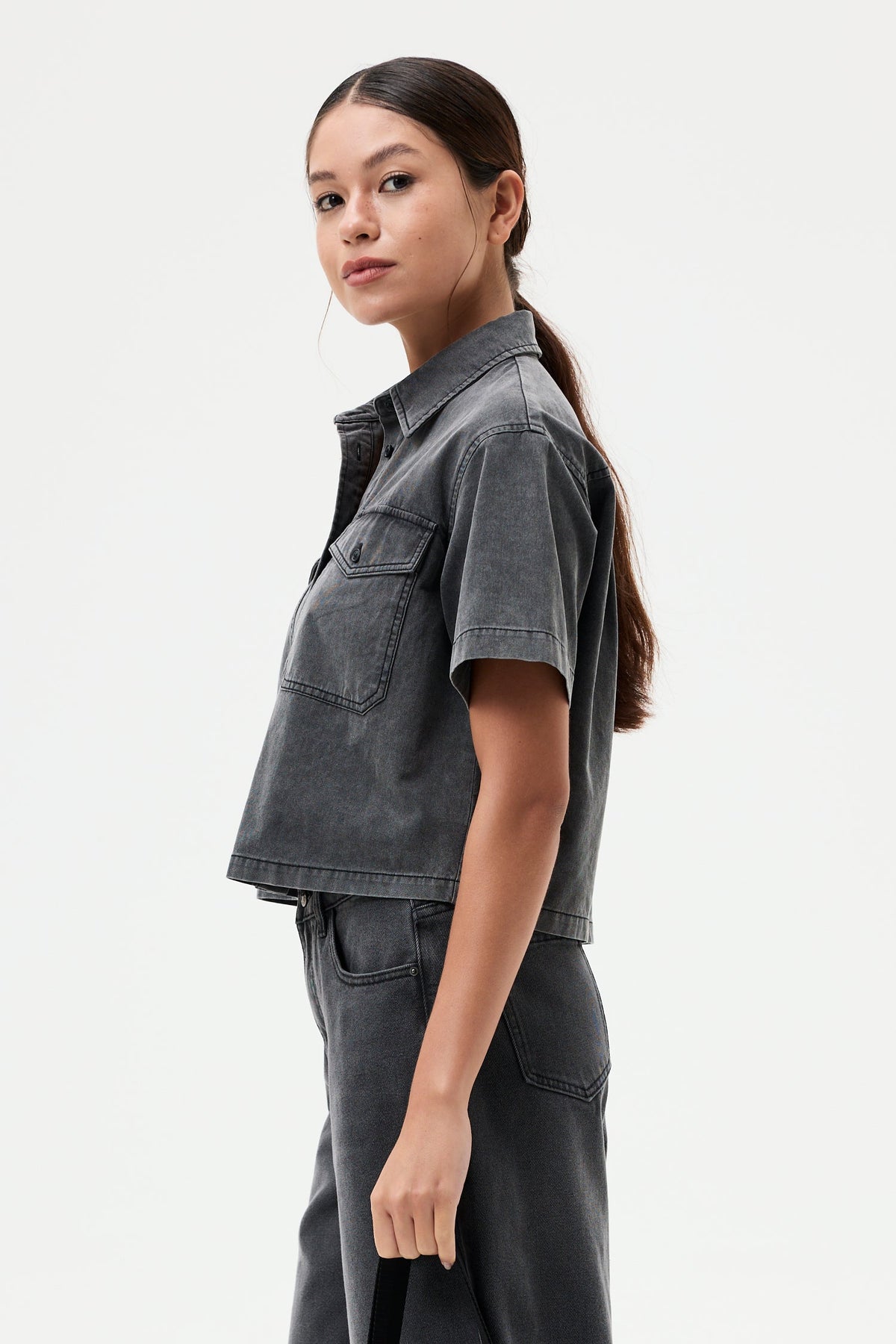 A-Line Washed Denim Top