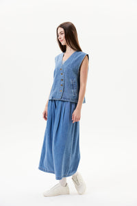Asymmetrical Button-Down Denim Vest
