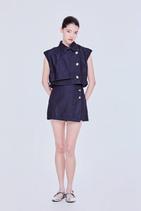 Panelled Denim Collared Vest