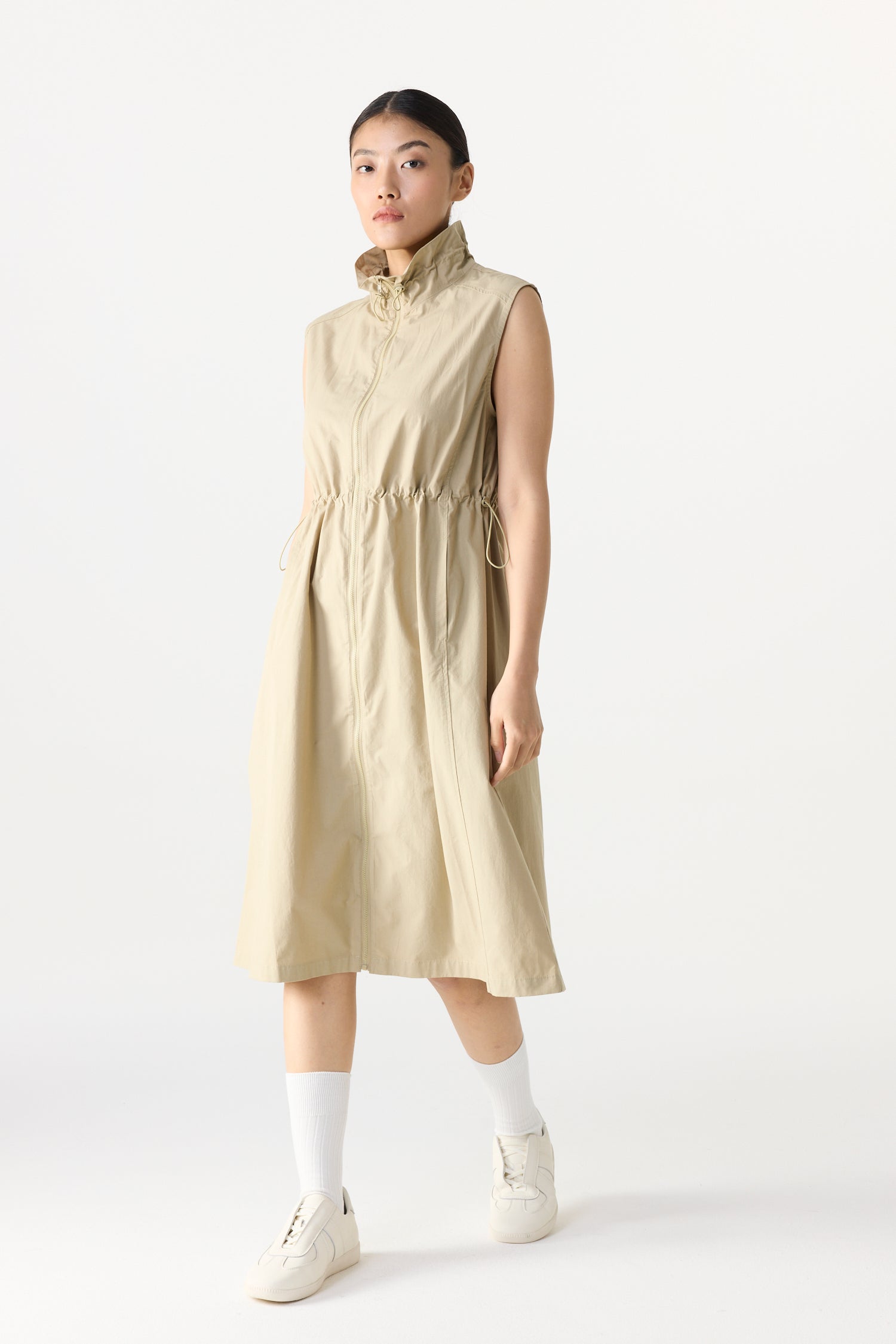 Ruched Drawstring Sleeveless Dress