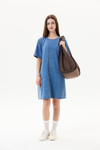 Concealed Zip Denim Midi Dress