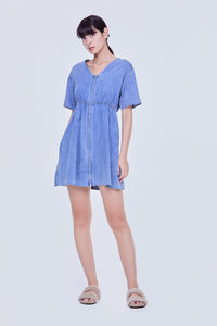 Elasticated Midi Denim Zip Dress