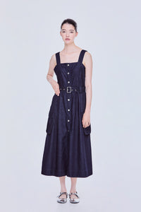 Button Down Sleeveless Midi Denim Dress