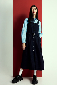 Button Down Sleeveless Midi Denim Dress