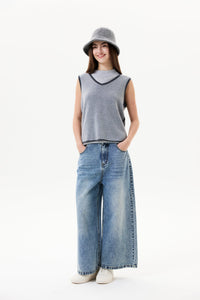 Two-Tone Sleeveless Knit Top