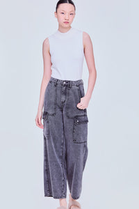 Straight Cut Denim Cargo Pants