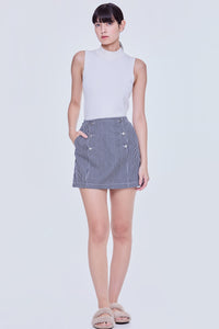 Double Button Stripes Mini Skirt