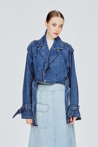 Denim Crop Trench Coat