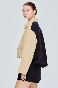 Contrasting Wool Blend Trench Coat