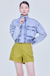 High-Neck Bomber Denim Jacket