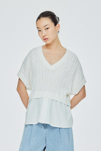 Knitted Vest Layered Shirt