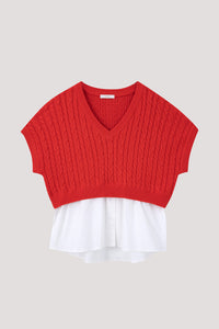 Knitted Vest Layered Shirt