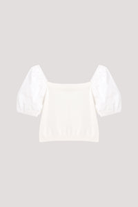 Contrast Fabric Puff Sleeve Top