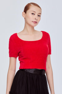 Cropped Fuzzy Knit Top