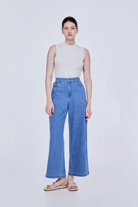 Wide Leg Denim Cargo Pants