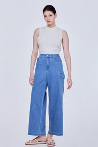 Wide Leg Denim Cargo Pants