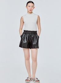 Paperbag Leather Shorts