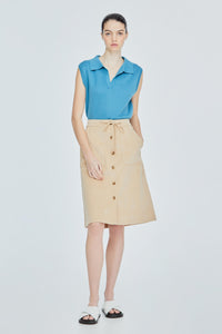 Front Patch Pocket Midi A-Line Skirt
