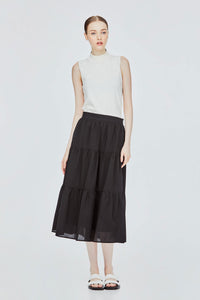 Tiered Flare Midi Skirt